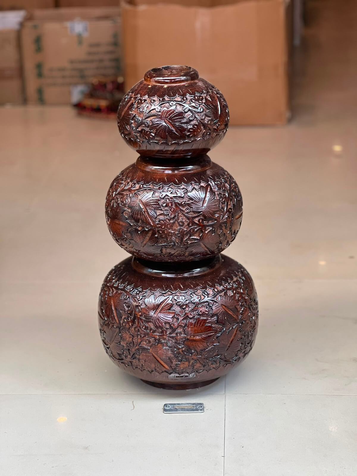 Handcrafted Walnut Wood Triple Gourd Decorative Vase